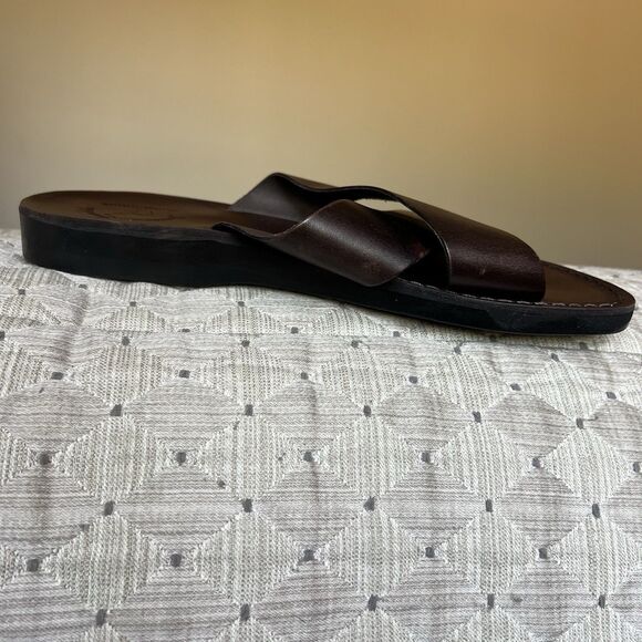 Jerusalem Elan Dark Brown Stiff Leather Slide Sandal Men EU 47 US 13.5-14 - Picture 4 of 14